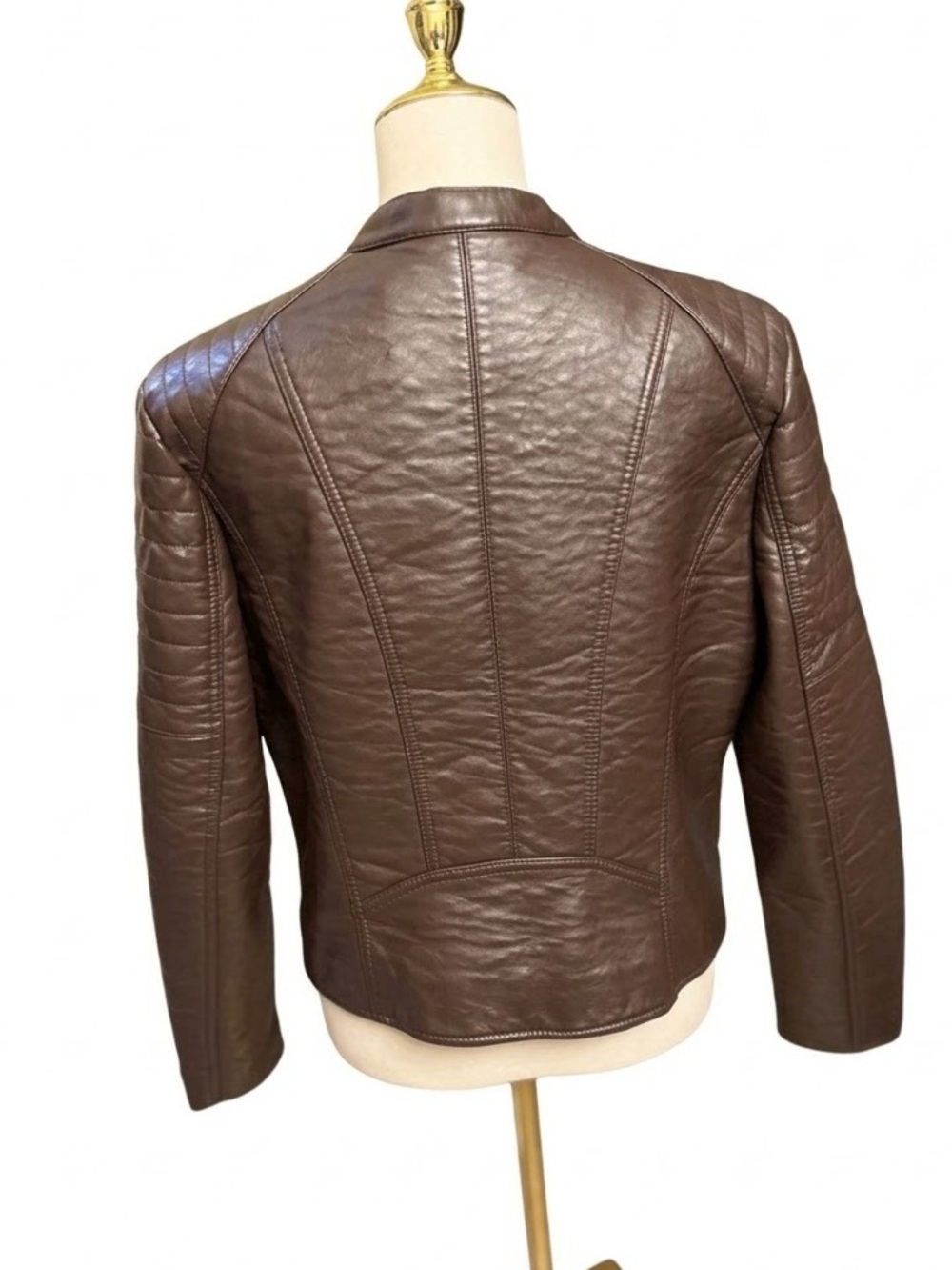 Marc New York Andrew Marc Brown Quilted Faux Leather Moto Jacket Women Size L - Picture 2 of 14